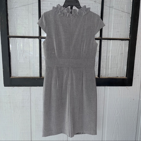 Sandra Darren dress, solid gray with ruffled V-neckline, zipper in back - Picture 4 of 10